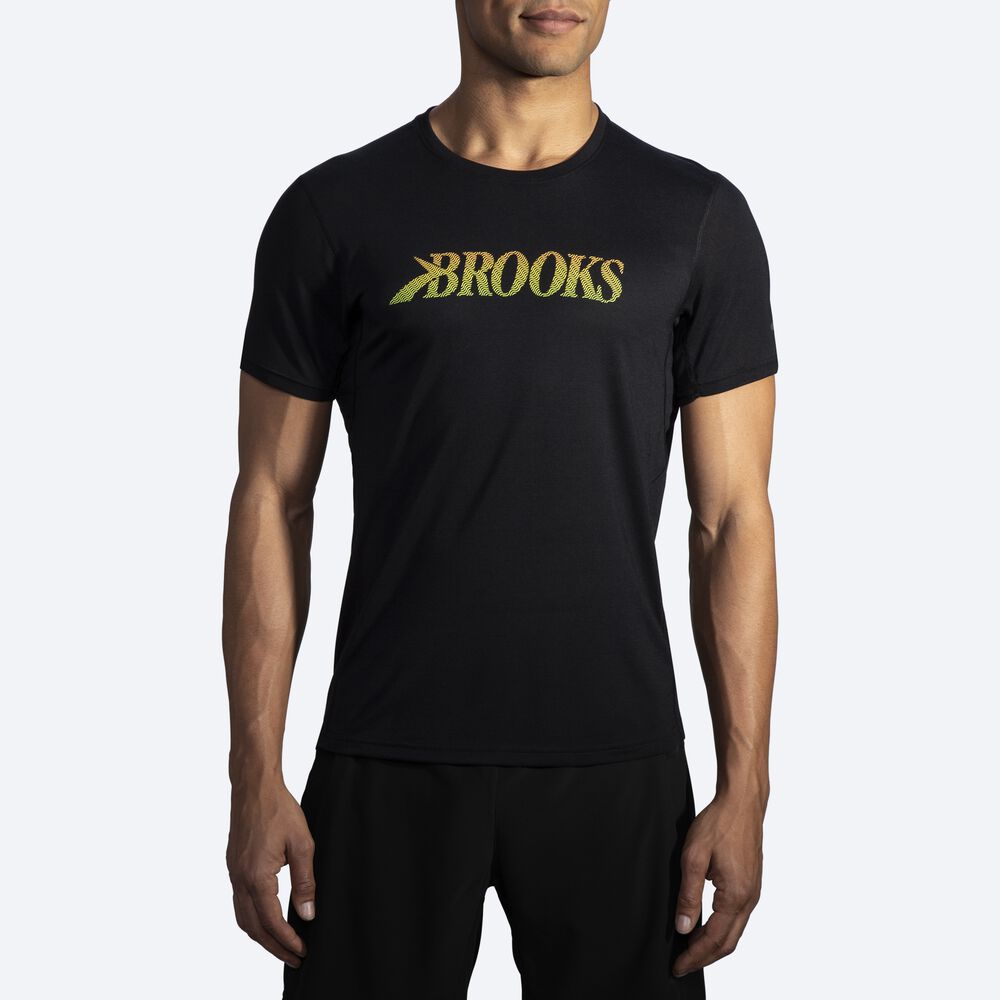 Brooks Distance Baskılı Short Sleeve Erkek Tişört Siyah | TR-293407