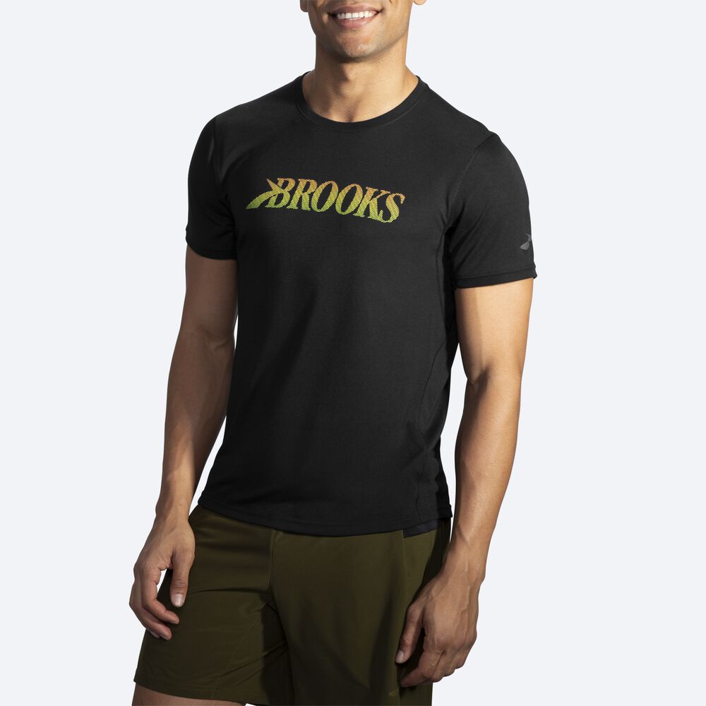 Brooks Distance Baskılı Short Sleeve Erkek Tişört Siyah | TR-293407