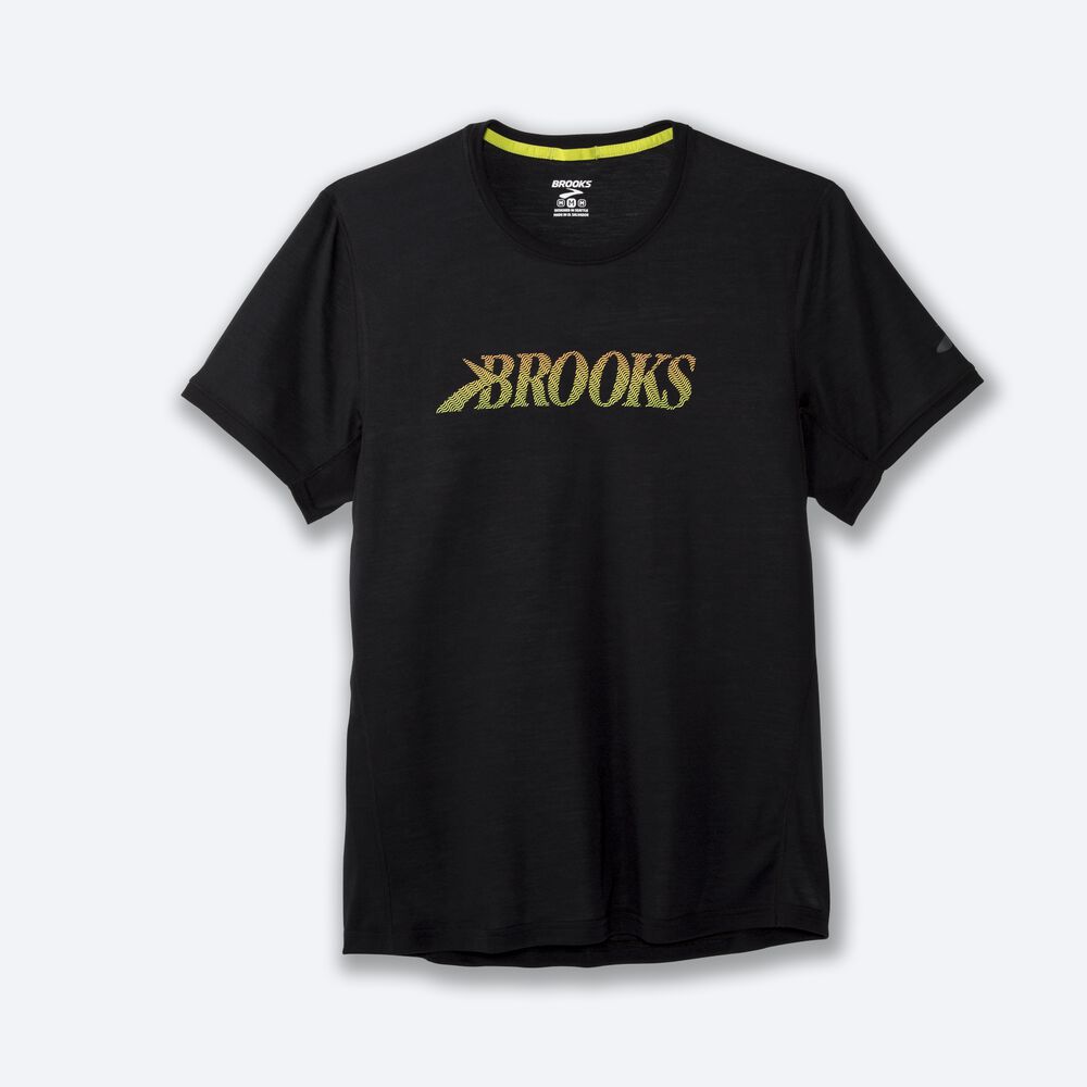 Brooks Distance Baskılı Short Sleeve Erkek Tişört Siyah | TR-293407