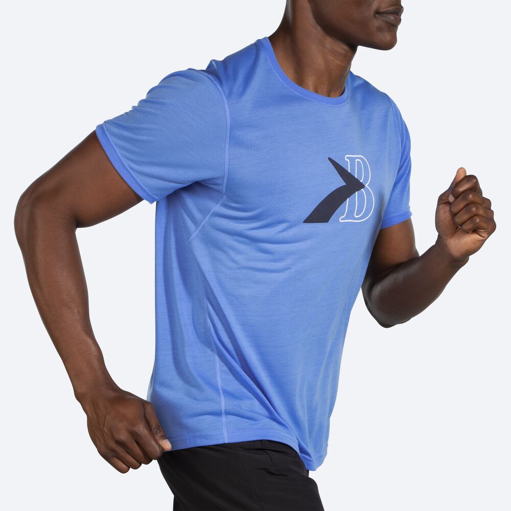 Brooks Distance Baskılı Short Sleeve Erkek Tişört Mavi | TR-375064