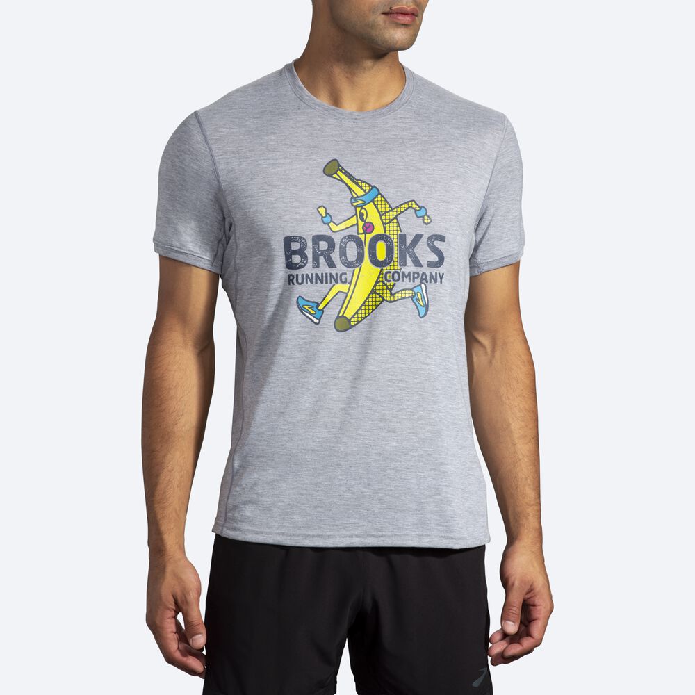 Brooks Distance Baskılı Short Sleeve Erkek Tişört Gri | TR-485736