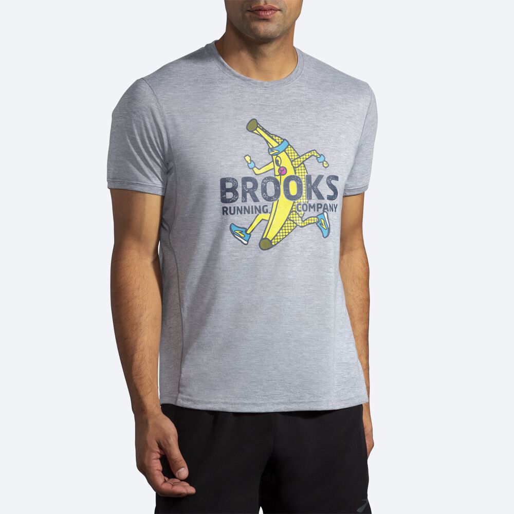 Brooks Distance Baskılı Short Sleeve Erkek Tişört Gri | TR-485736