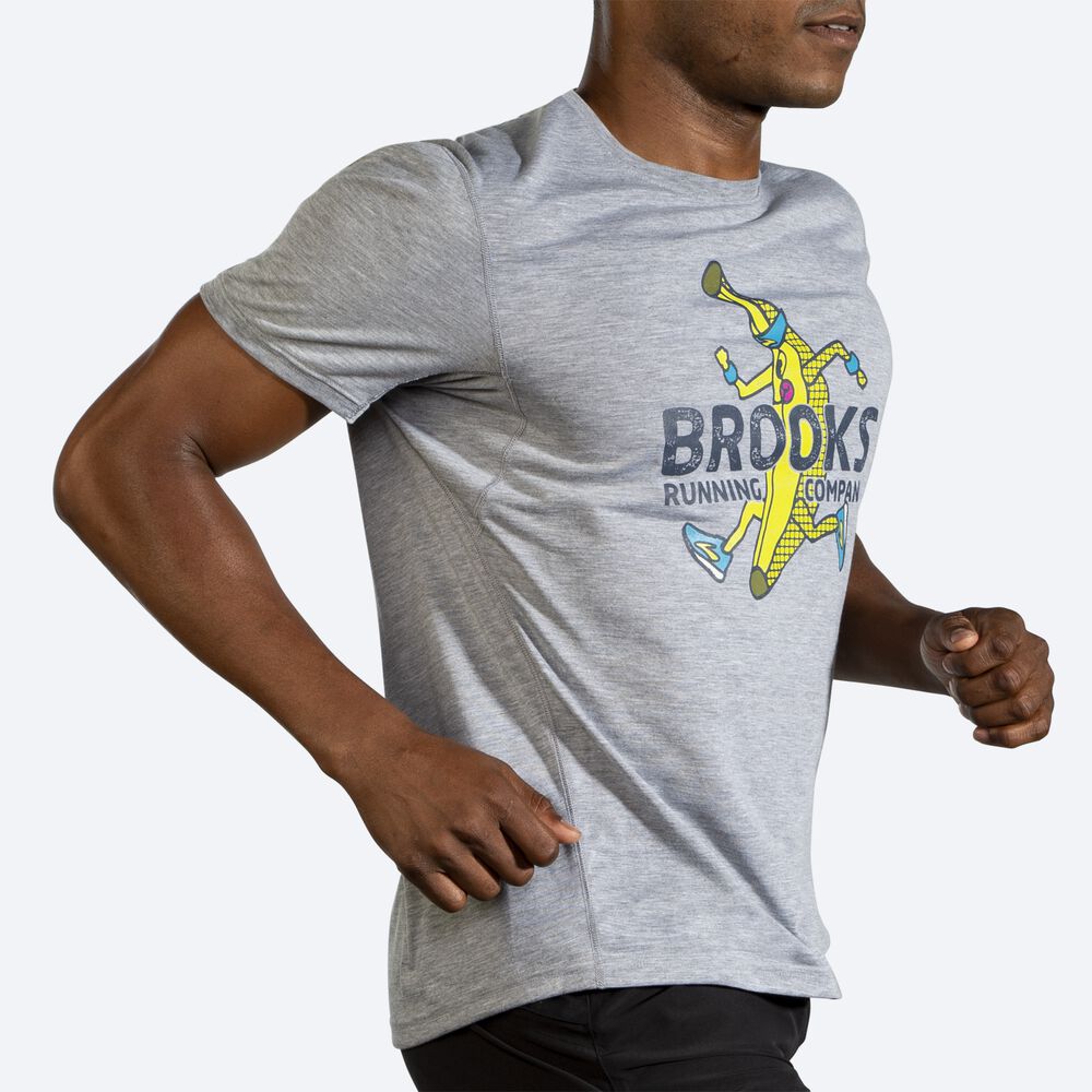 Brooks Distance Baskılı Short Sleeve Erkek Tişört Gri | TR-485736