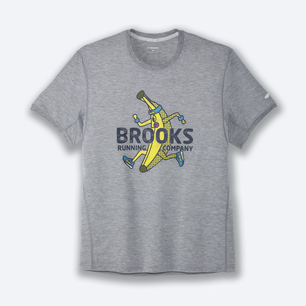 Brooks Distance Baskılı Short Sleeve Erkek Tişört Gri | TR-485736