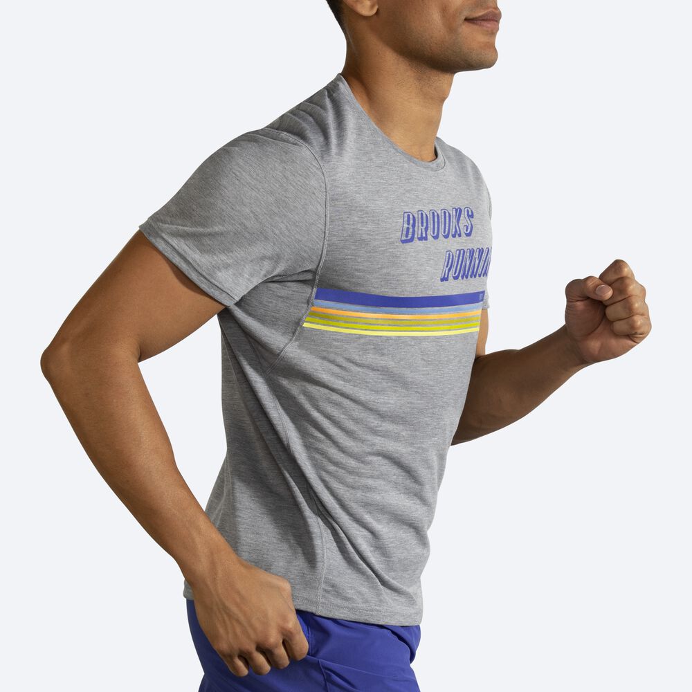 Brooks Distance Baskılı Short Sleeve Erkek Tişört Gri/Çizgili | TR-492037