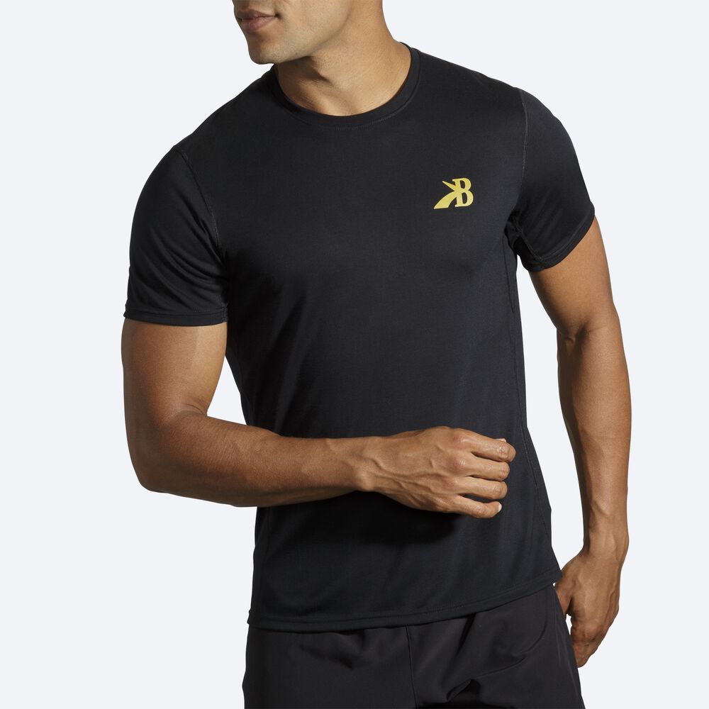 Brooks Distance Baskılı Short Sleeve Erkek Tişört Siyah/Altın | TR-562498