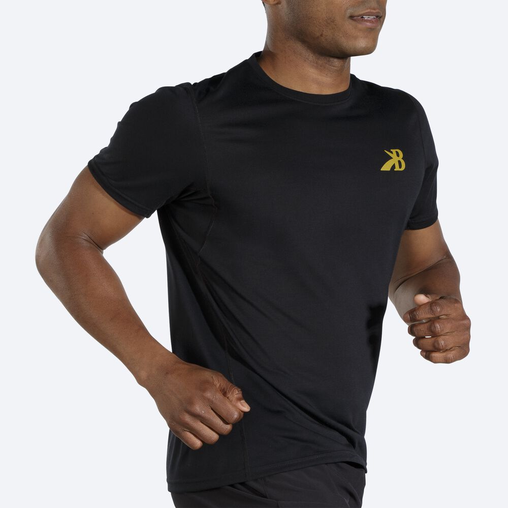 Brooks Distance Baskılı Short Sleeve Erkek Tişört Siyah/Altın | TR-562498