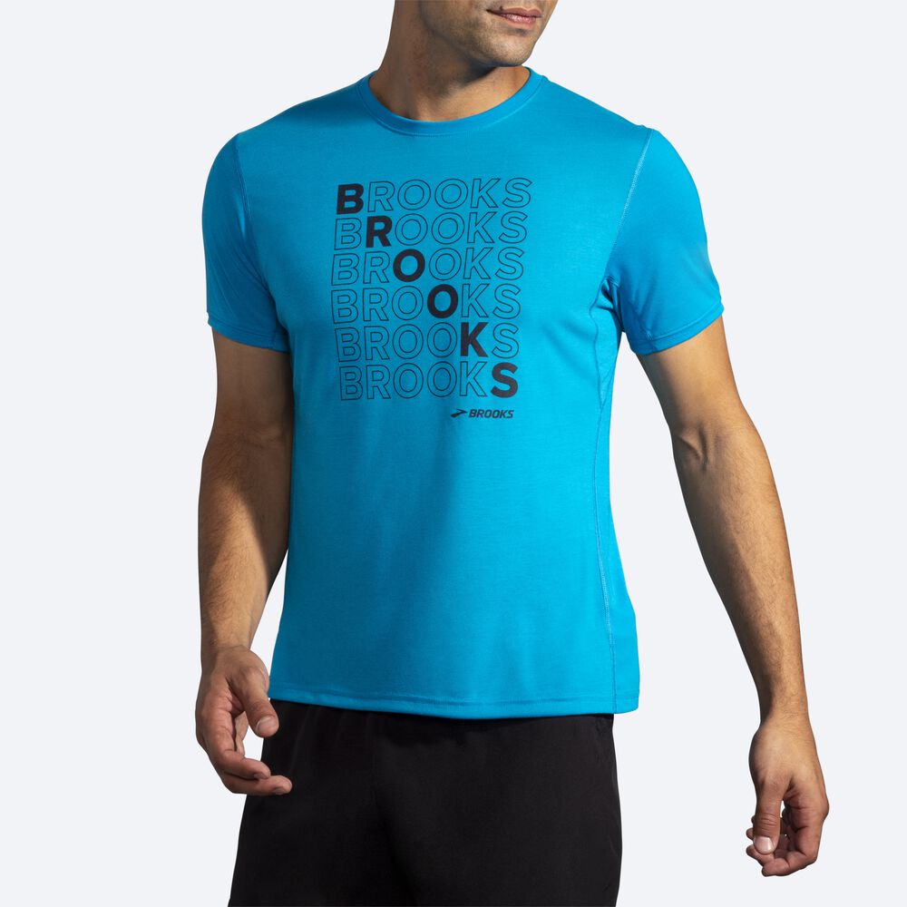 Brooks Distance Baskılı Short Sleeve Erkek Tişört Mavi | TR-594261