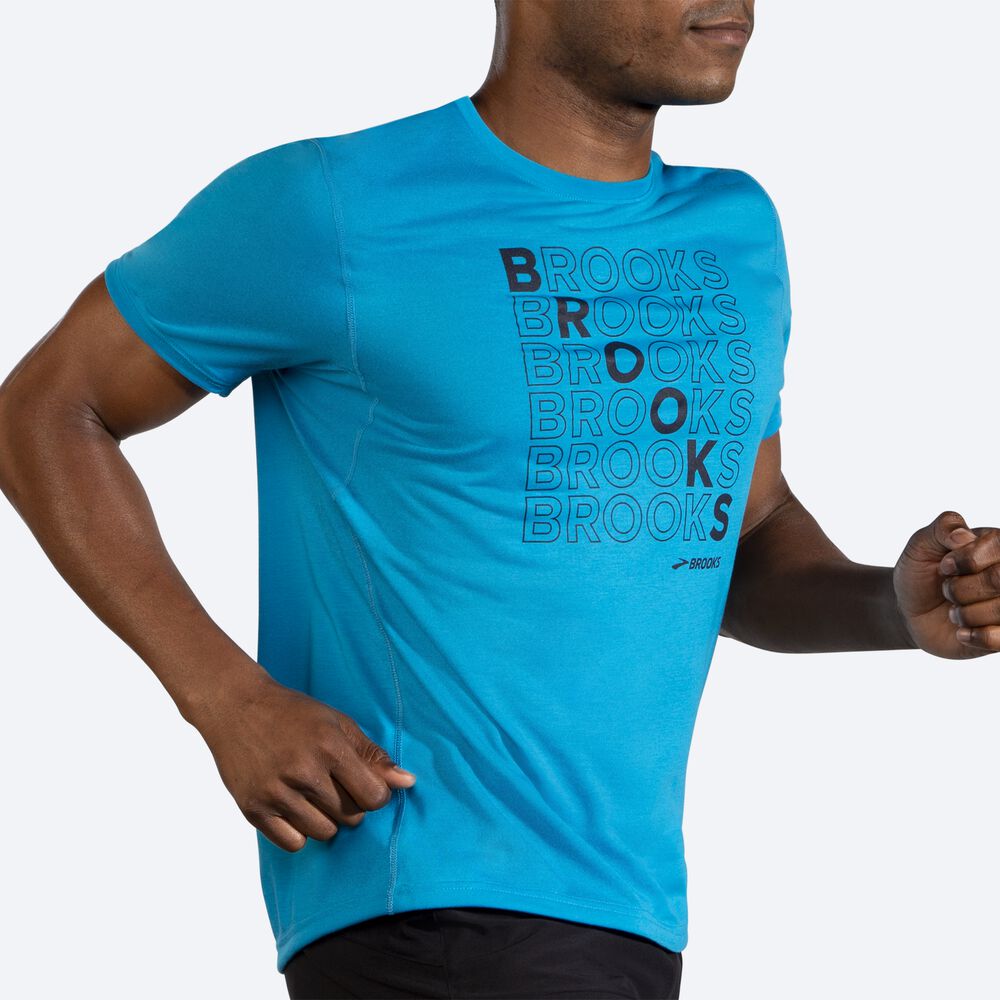 Brooks Distance Baskılı Short Sleeve Erkek Tişört Mavi | TR-594261