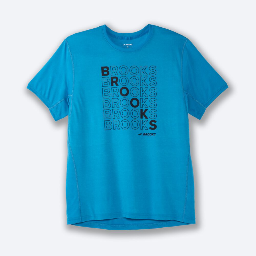 Brooks Distance Baskılı Short Sleeve Erkek Tişört Mavi | TR-594261