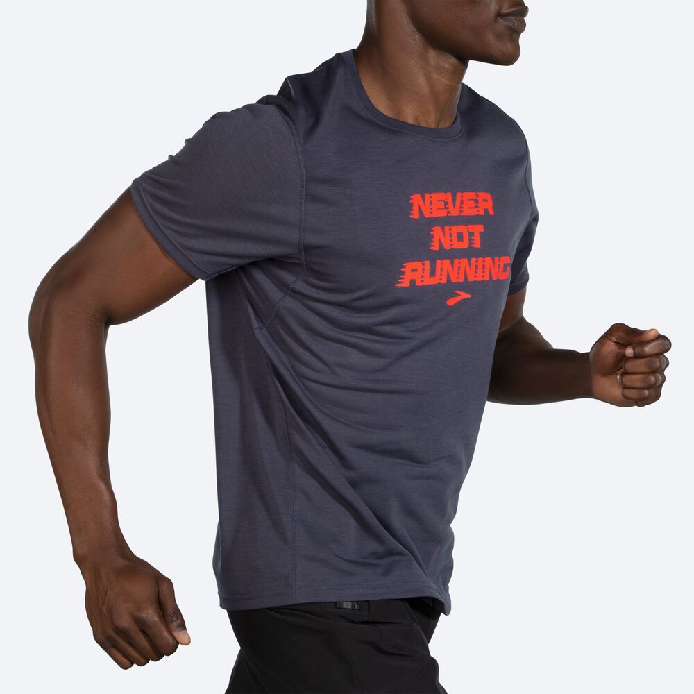 Brooks Distance Baskılı Short Sleeve Erkek Tişört Lacivert | TR-602573