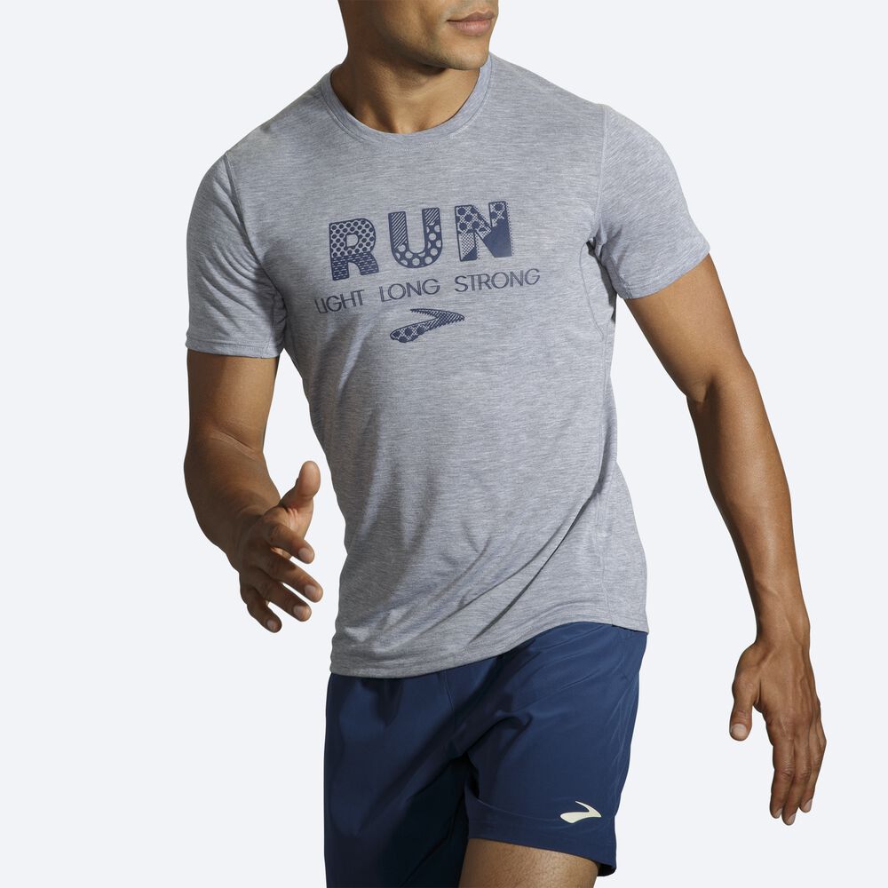 Brooks Distance Baskılı Short Sleeve Erkek Tişört Gri | TR-650317