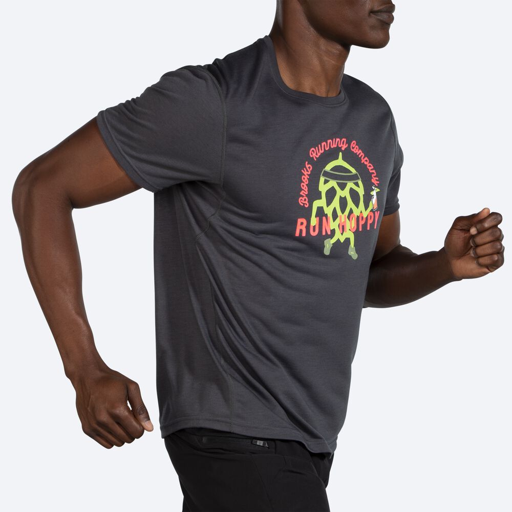 Brooks Distance Baskılı Short Sleeve Erkek Tişört Gri | TR-851493