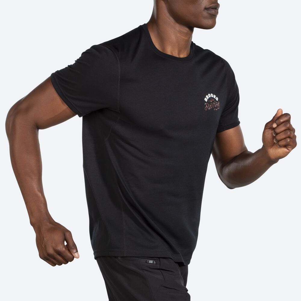 Brooks Distance Baskılı Short Sleeve Erkek Tişört Siyah | TR-906281