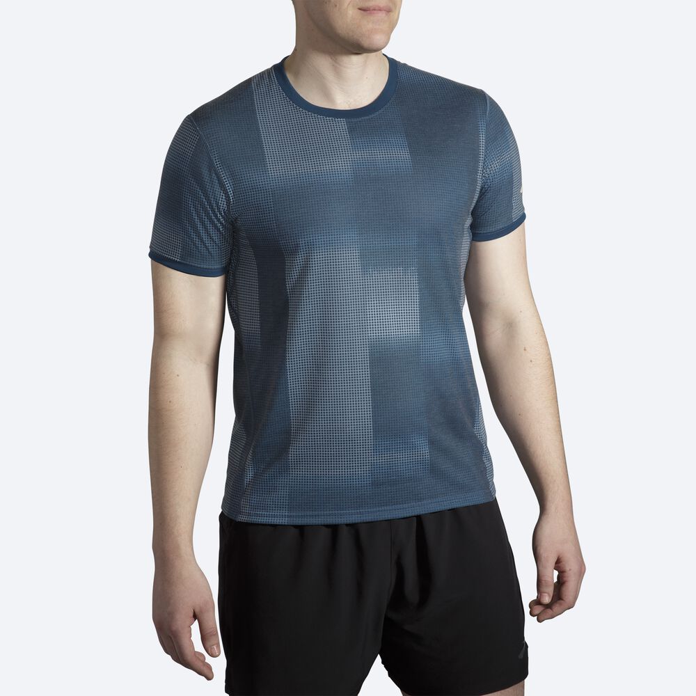 Brooks Distance Baskılı Short Sleeve Erkek Tişört Indigo | TR-937106