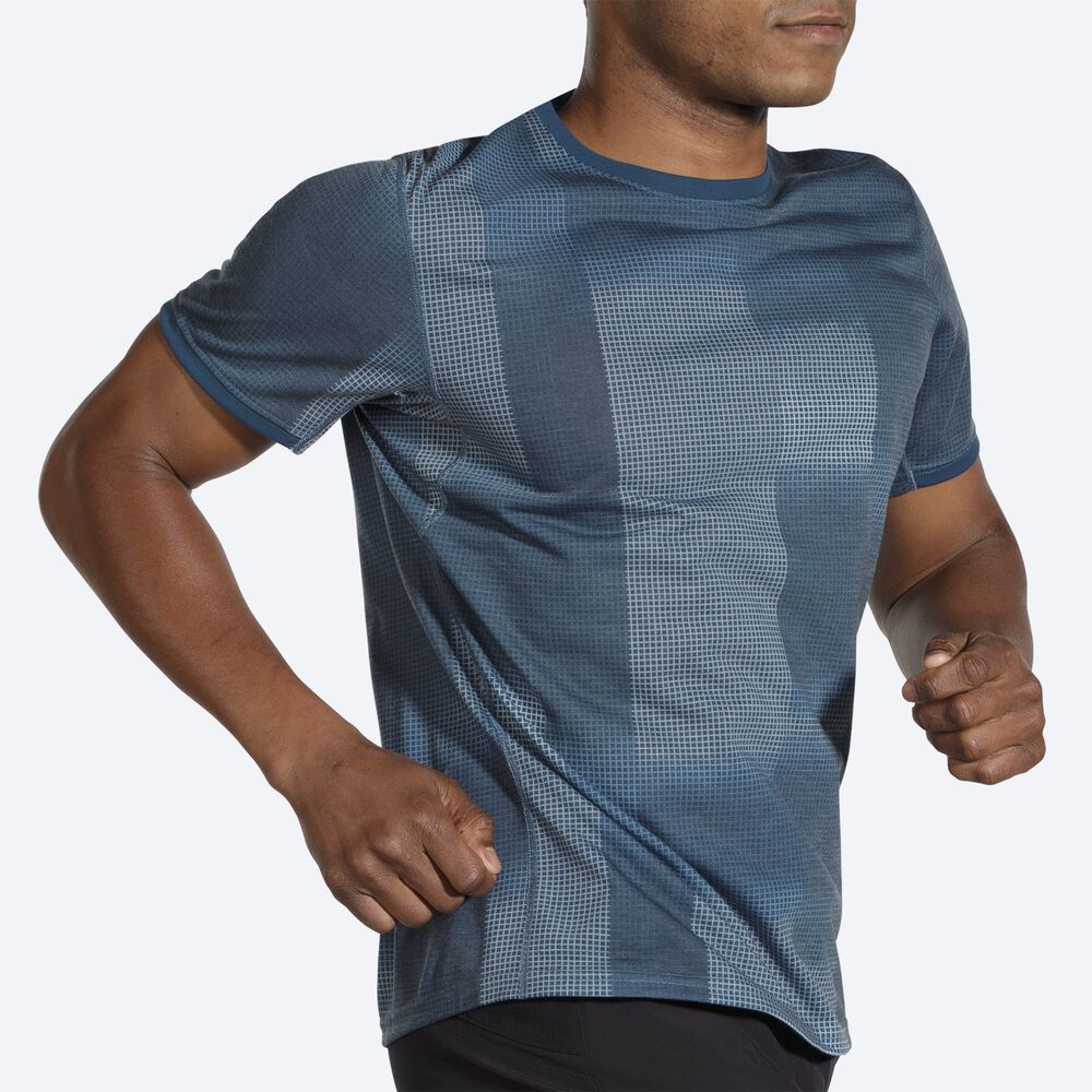 Brooks Distance Baskılı Short Sleeve Erkek Tişört Indigo | TR-937106