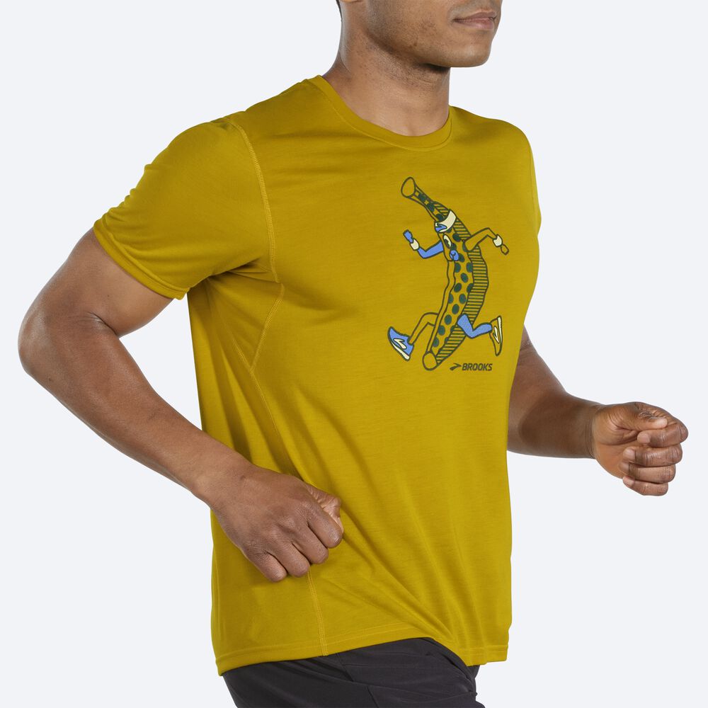 Brooks Distance Baskılı Short Sleeve Erkek Tişört Altın | TR-952478