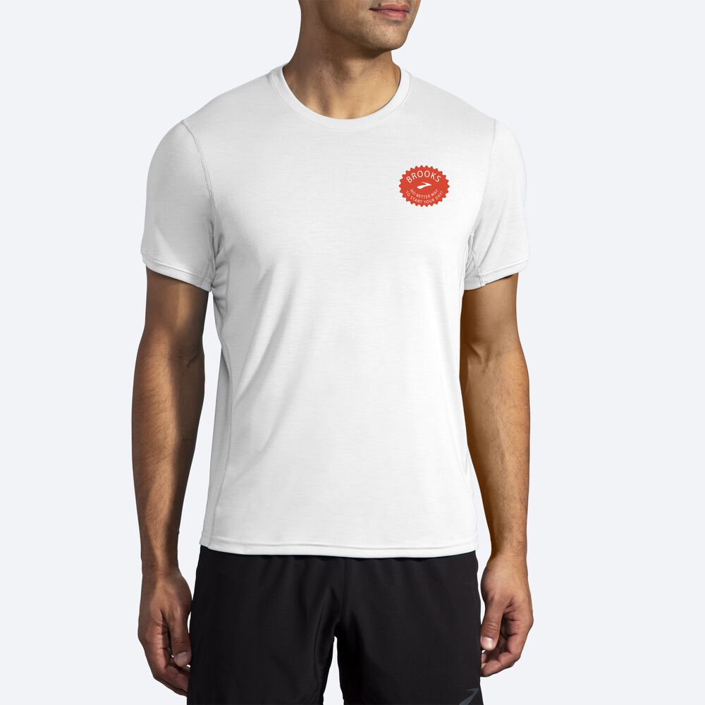 Brooks Distance Baskılı Short Sleeve Erkek Tişört Beyaz | TR-962135