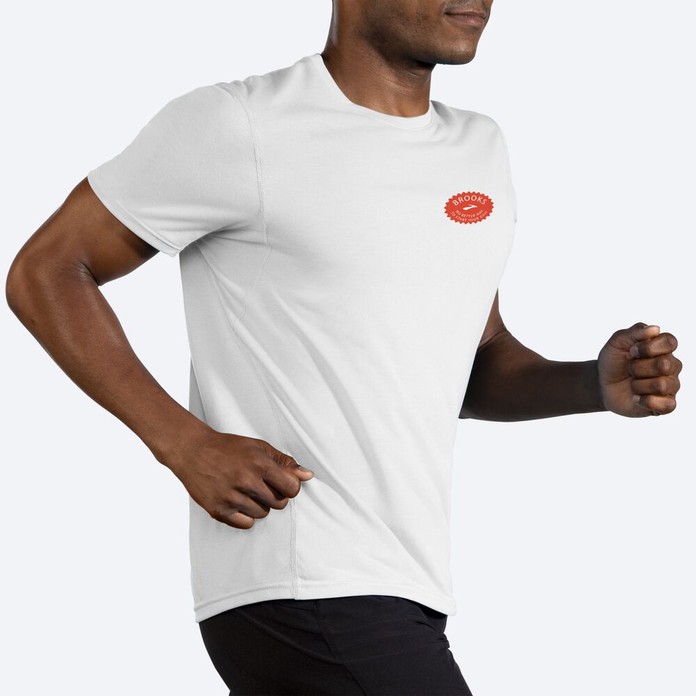 Brooks Distance Baskılı Short Sleeve Erkek Tişört Beyaz | TR-962135