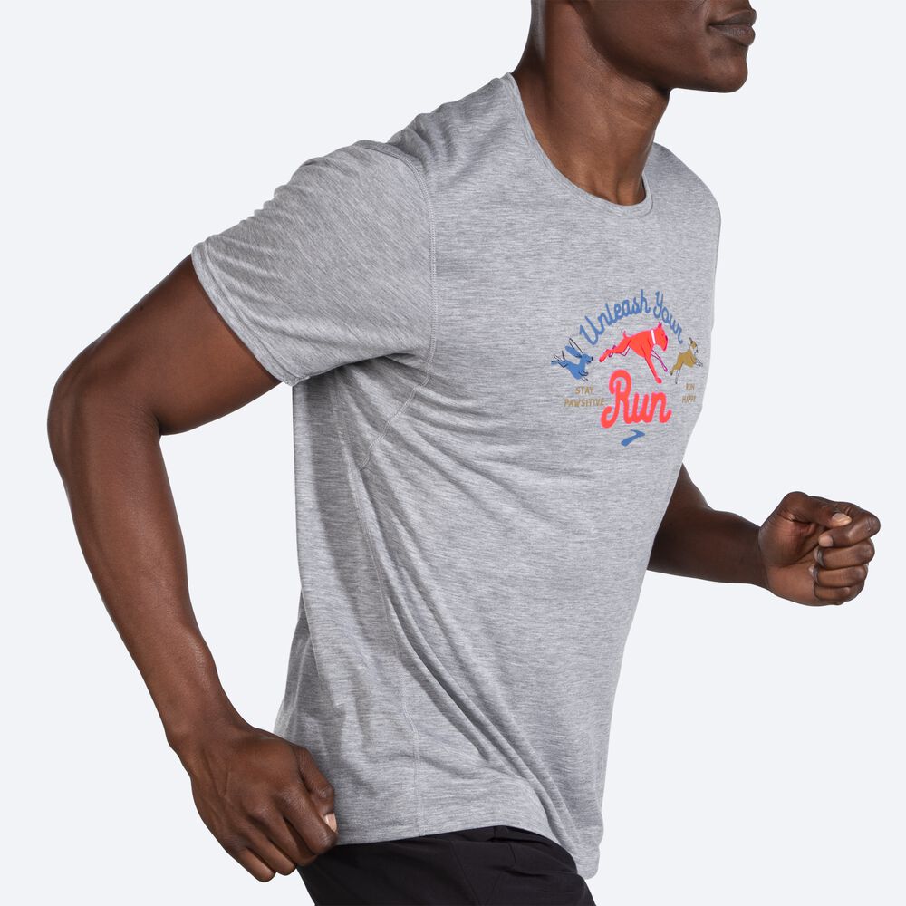 Brooks Distance Baskılı Short Sleeve Erkek Tişört Gri | TR-970513