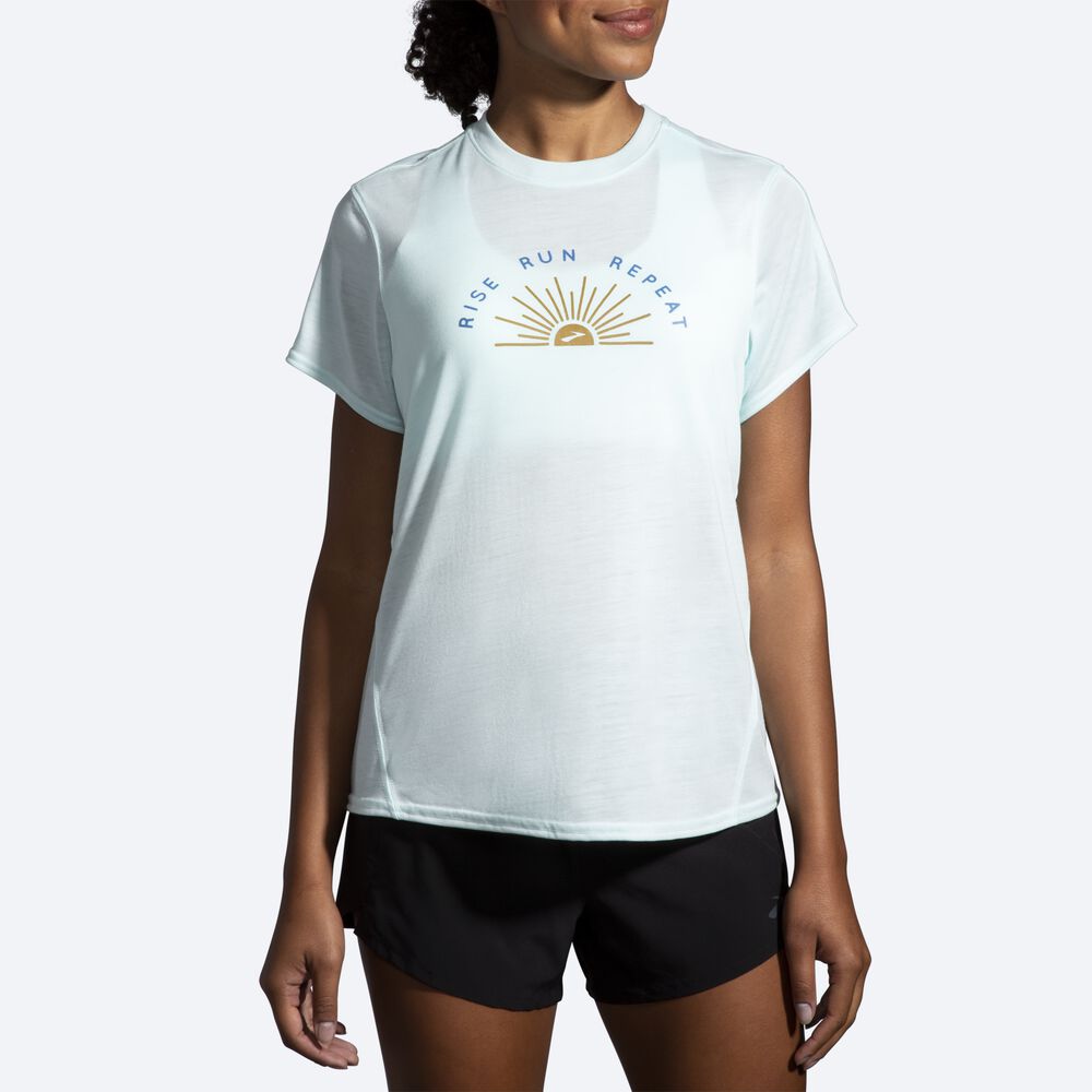 Brooks Distance Baskılı Short Sleeve Kadın Tişört Mavi | TR-029618