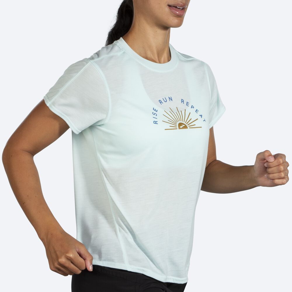 Brooks Distance Baskılı Short Sleeve Kadın Tişört Mavi | TR-029618