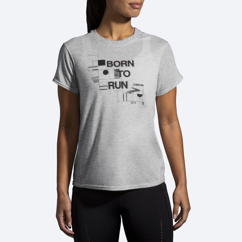 Brooks Distance Baskılı Short Sleeve Kadın Tişört Gri | TR-249713