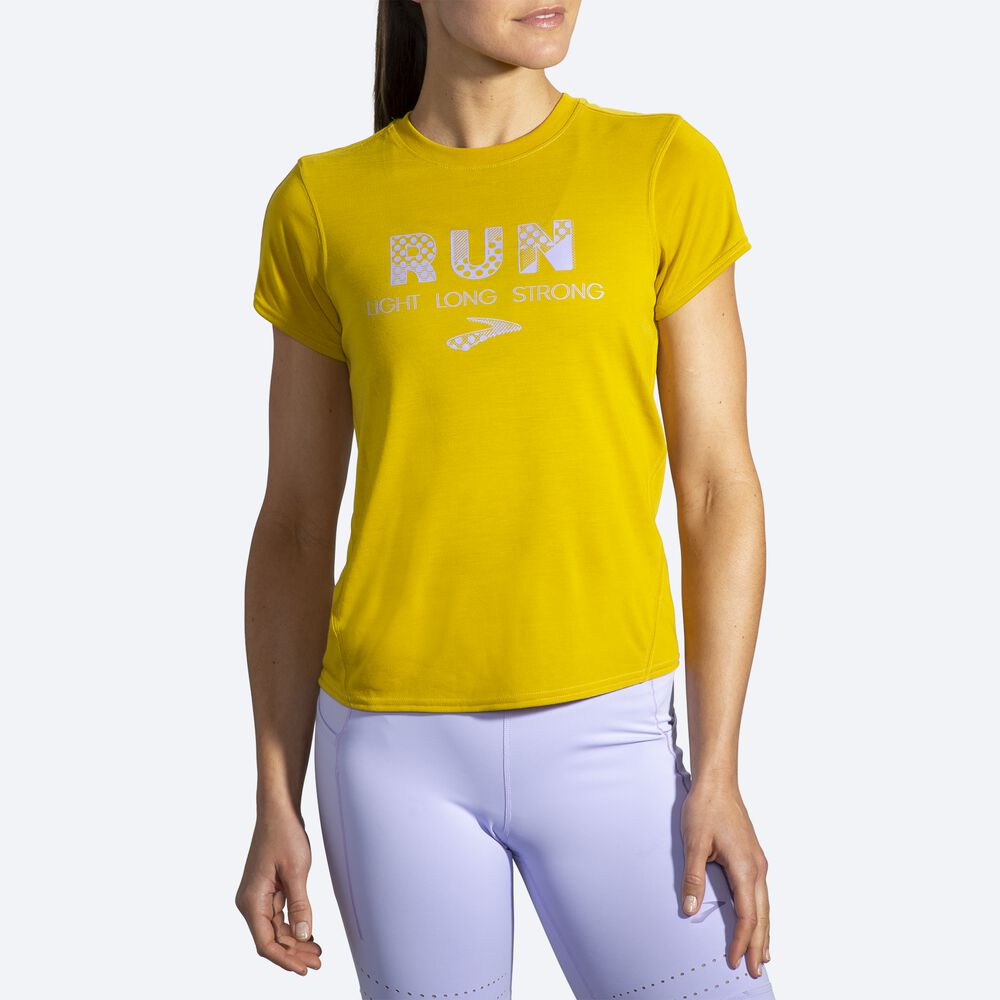 Brooks Distance Baskılı Short Sleeve Kadın Tişört Altın | TR-273986