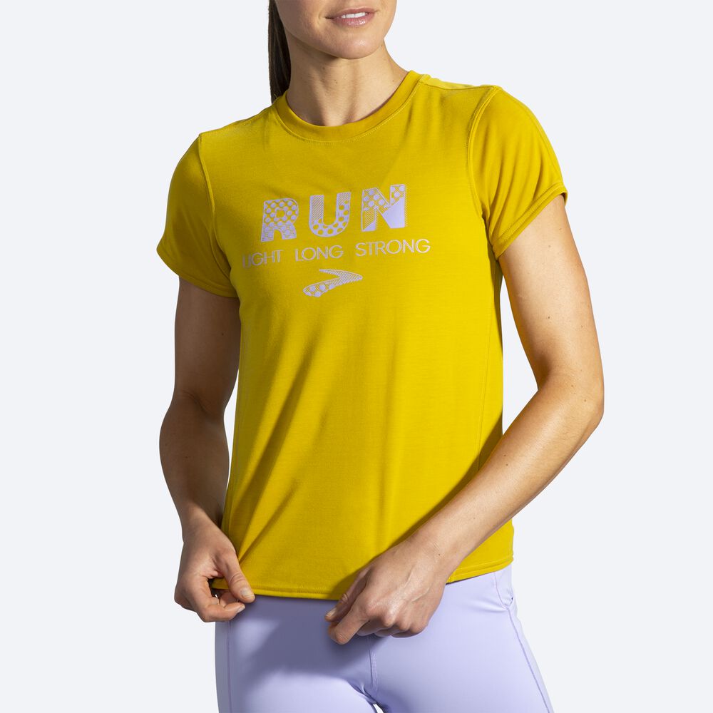 Brooks Distance Baskılı Short Sleeve Kadın Tişört Altın | TR-273986