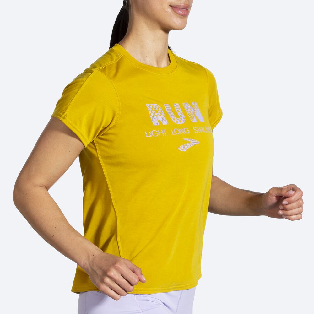 Brooks Distance Baskılı Short Sleeve Kadın Tişört Altın | TR-273986