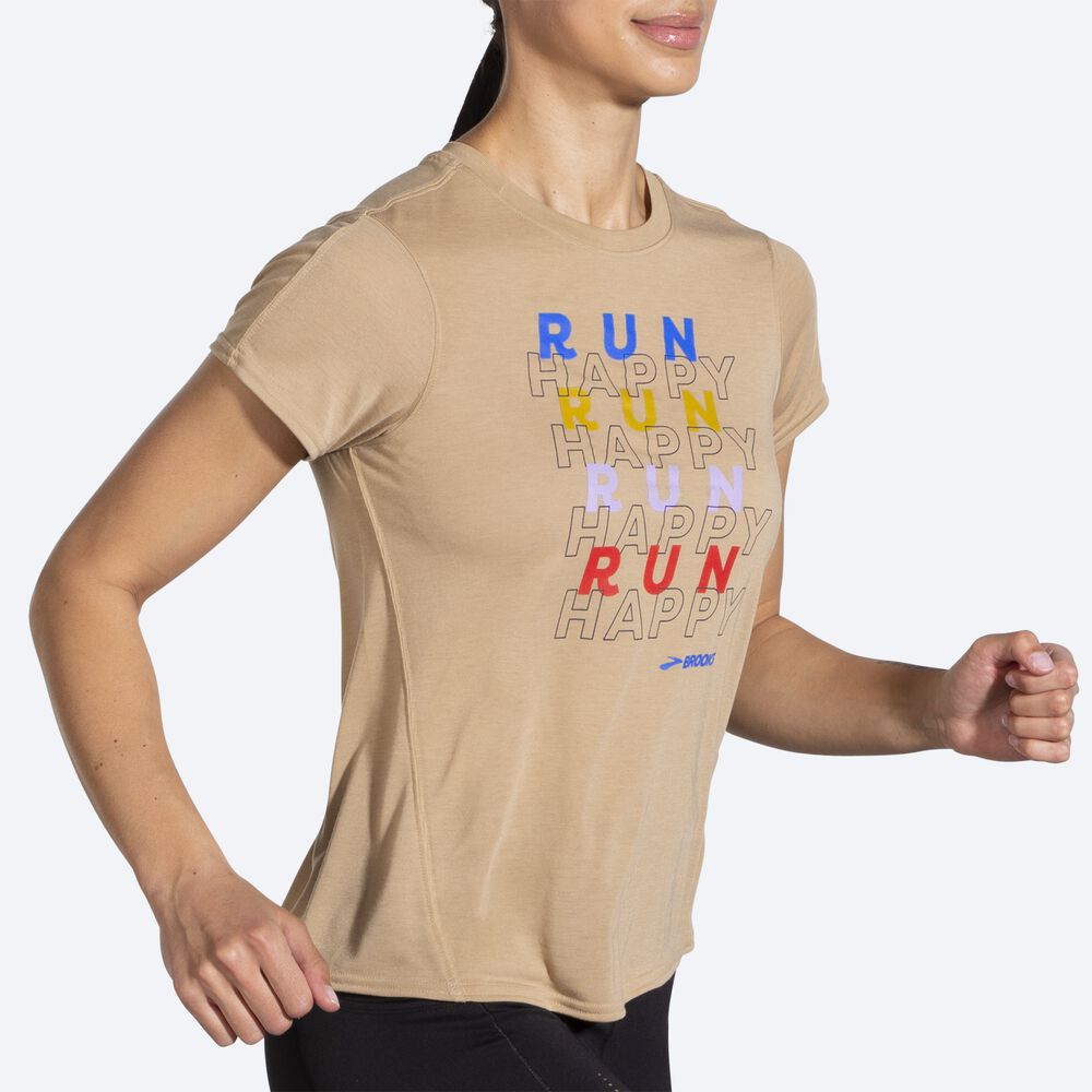 Brooks Distance Baskılı Short Sleeve Kadın Tişört Bej Rengi | TR-412758