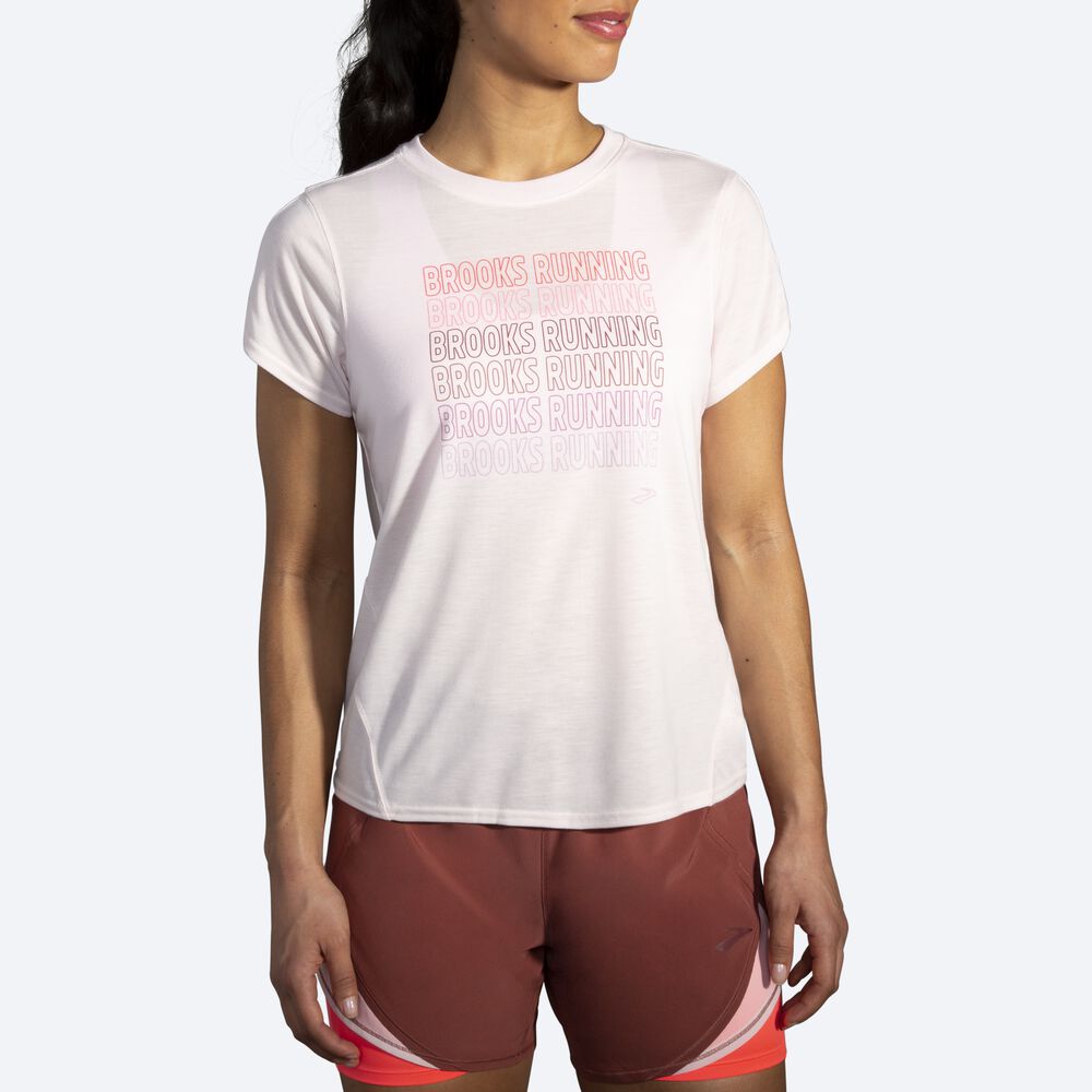 Brooks Distance Baskılı Short Sleeve Kadın Tişört Pembe | TR-425167