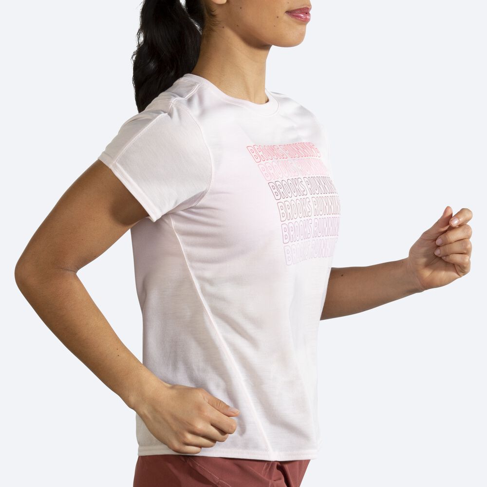 Brooks Distance Baskılı Short Sleeve Kadın Tişört Pembe | TR-425167