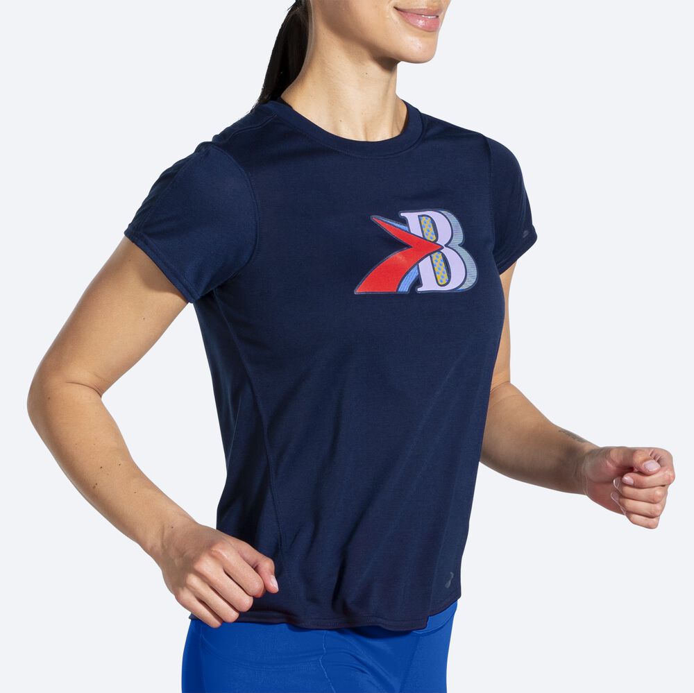 Brooks Distance Baskılı Short Sleeve Kadın Tişört Lacivert | TR-512397