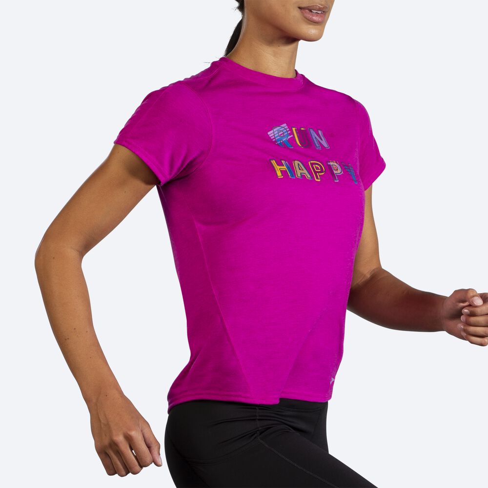 Brooks Distance Baskılı Short Sleeve Kadın Tişört Pembe | TR-526471