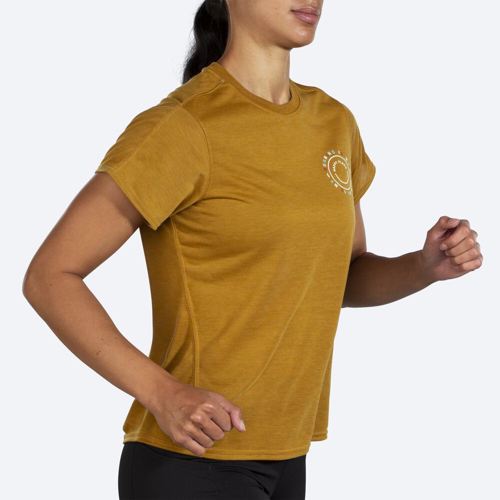 Brooks Distance Baskılı Short Sleeve Kadın Tişört Zeytin Yeşili | TR-560728