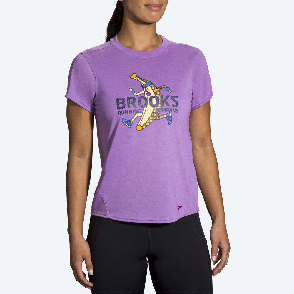 Brooks Distance Baskılı Short Sleeve Kadın Tişört Mor | TR-725198