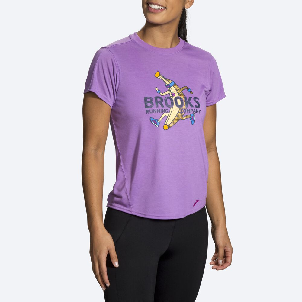 Brooks Distance Baskılı Short Sleeve Kadın Tişört Mor | TR-725198