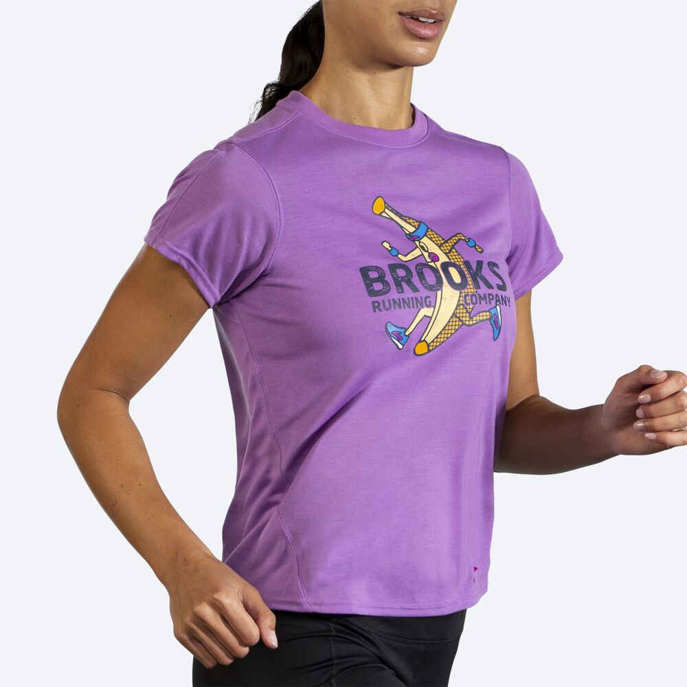 Brooks Distance Baskılı Short Sleeve Kadın Tişört Mor | TR-725198