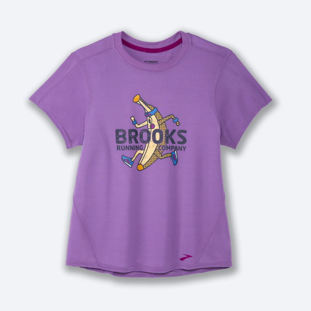 Brooks Distance Baskılı Short Sleeve Kadın Tişört Mor | TR-725198