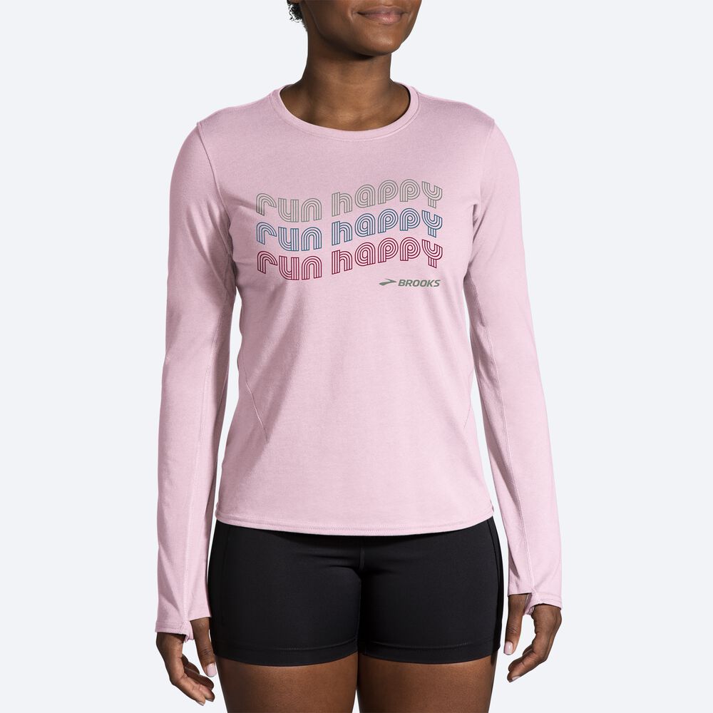 Brooks Distance Long Sleeve 2.0 Kadın Tişört Pembe | TR-108429