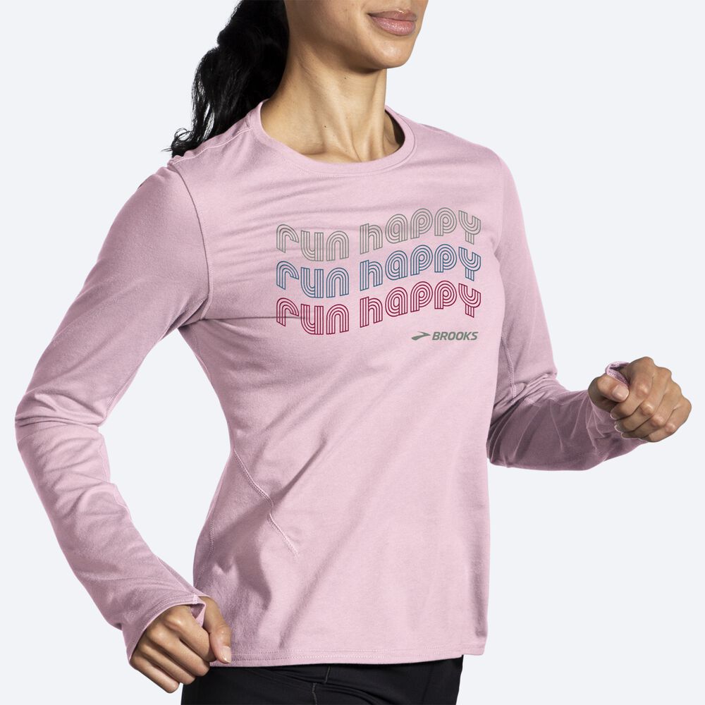 Brooks Distance Long Sleeve 2.0 Kadın Tişört Pembe | TR-108429