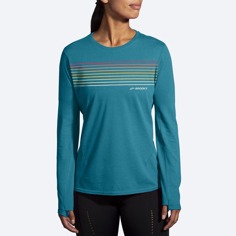 Brooks Distance Long Sleeve 2.0 Kadın Tişört Çizgili | TR-397162