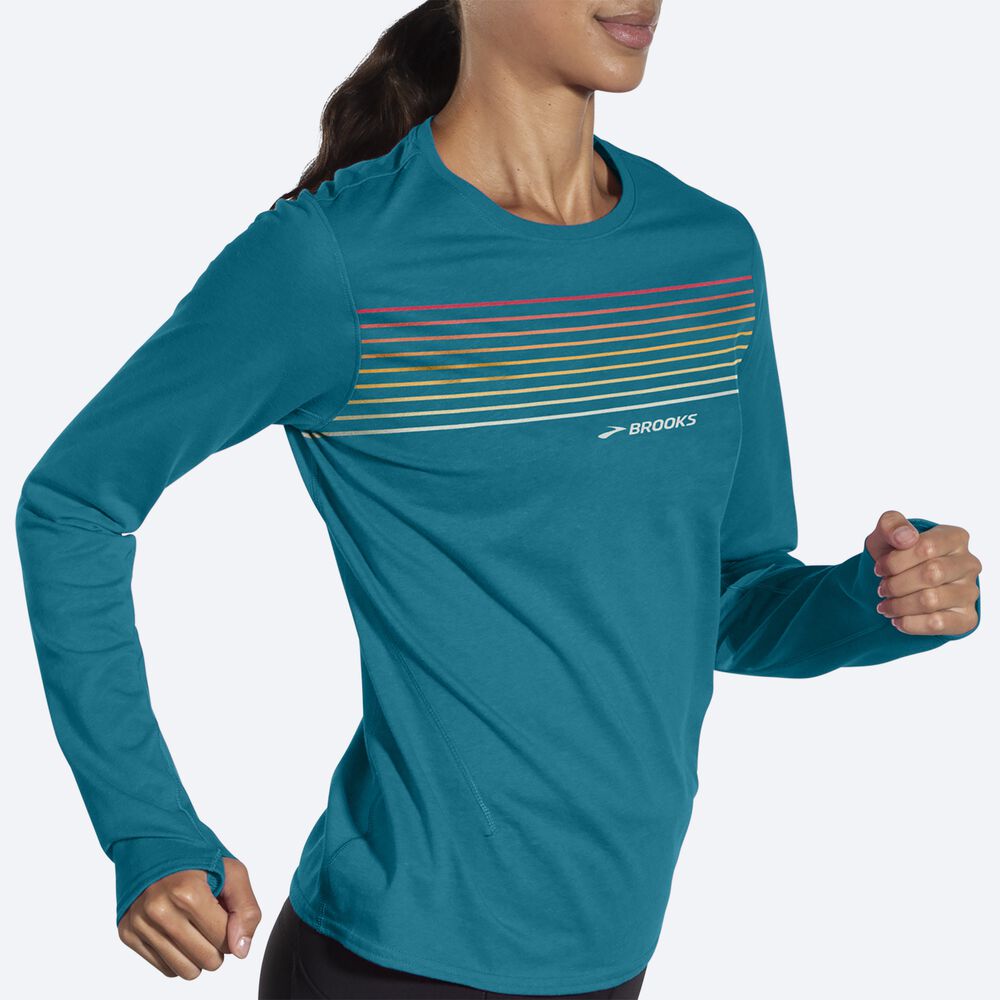 Brooks Distance Long Sleeve 2.0 Kadın Tişört Çizgili | TR-397162