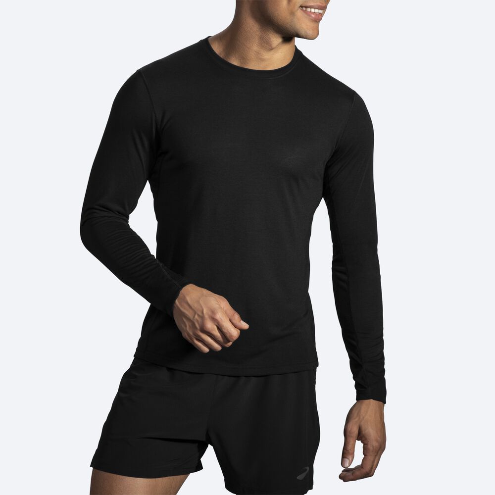 Brooks Distance Long Sleeve Erkek Tişört Siyah | TR-341692