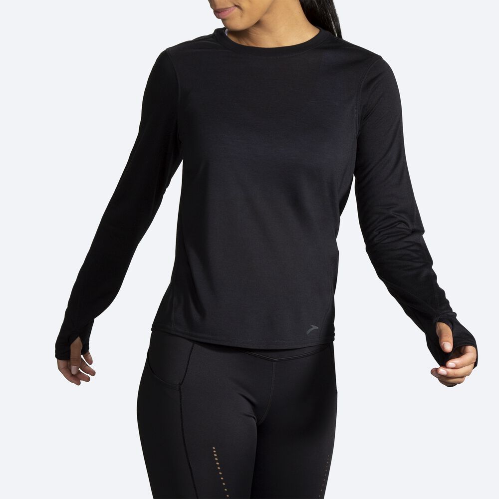 Brooks Distance Long Sleeve Kadın Tişört Siyah | TR-397680