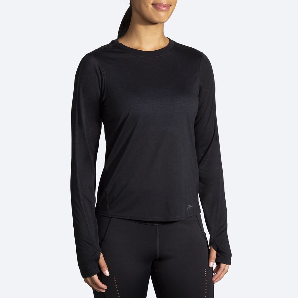 Brooks Distance Long Sleeve Kadın Tişört Siyah | TR-397680