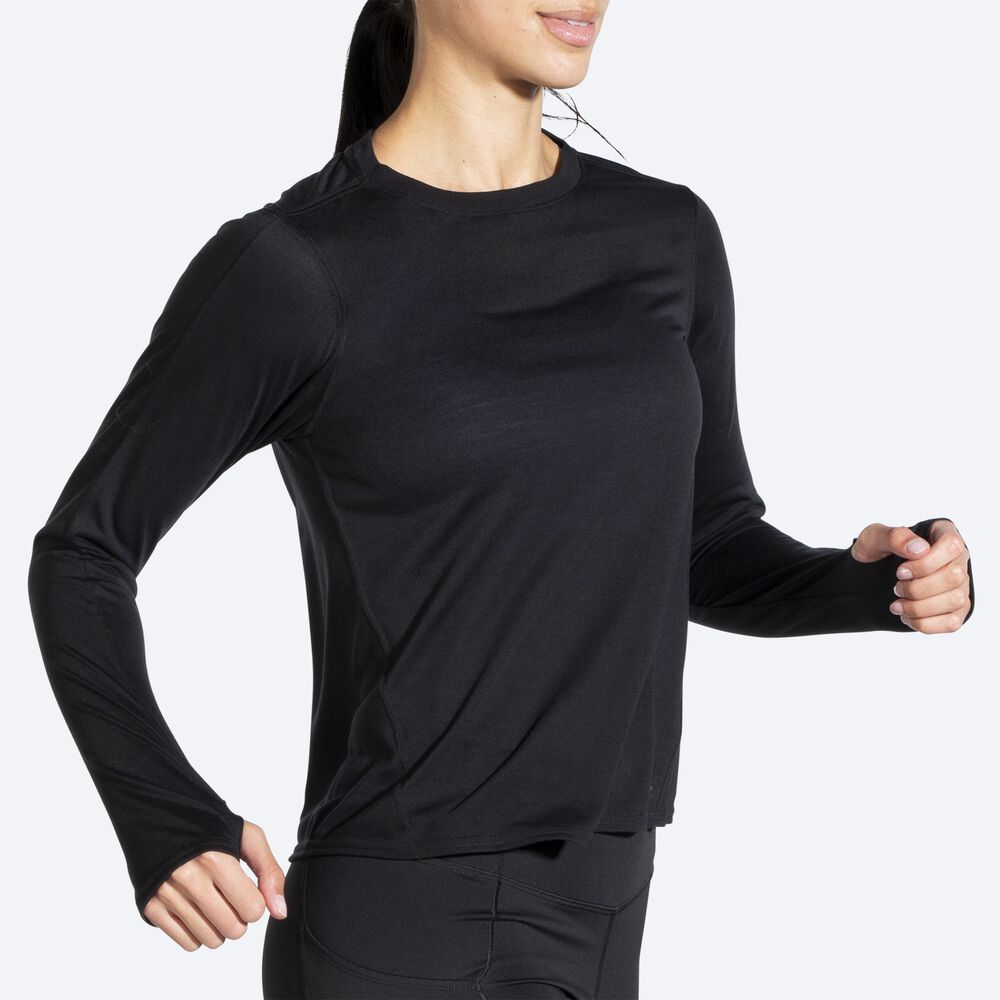 Brooks Distance Long Sleeve Kadın Tişört Siyah | TR-397680