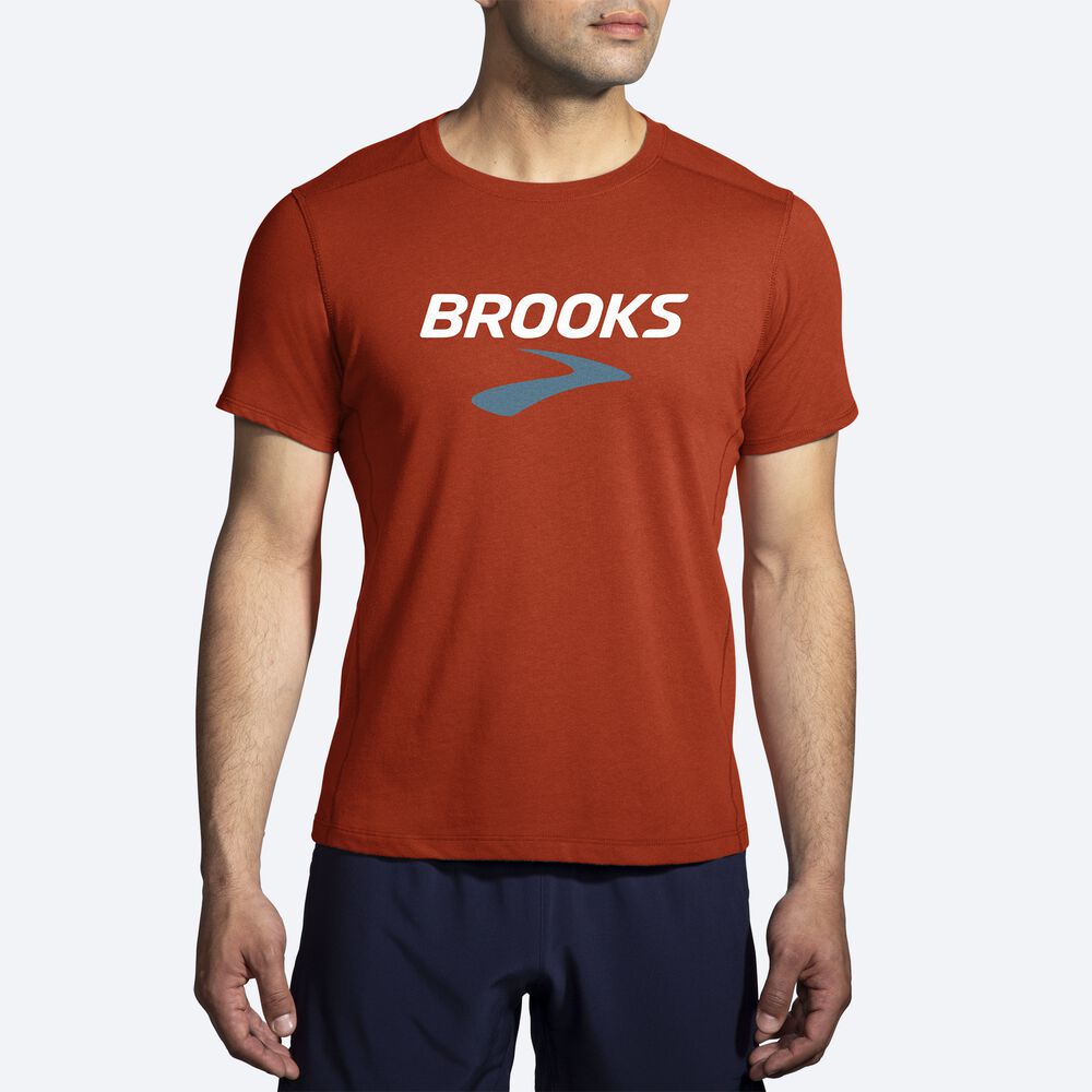 Brooks Distance Short Sleeve 2.0 Erkek Tişört Kırmızı | TR-614893