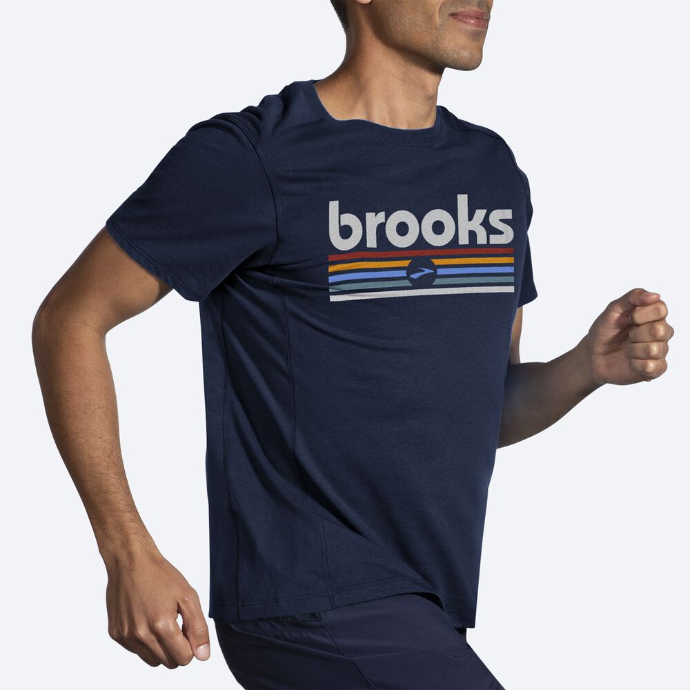 Brooks Distance Short Sleeve 2.0 Erkek Tişört Lacivert/Çizgili | TR-672401